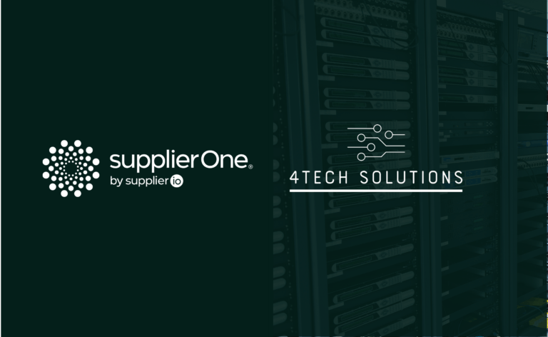 SupplierOne and 4Tech Solutions logos side by side on a dark green background