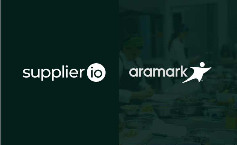 Supplier.io and Aramark logos side by side on a dark green background