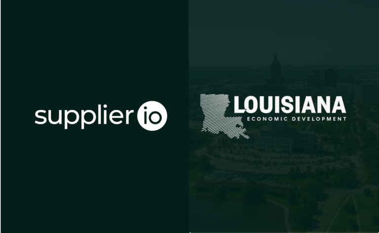 Supplier.io and Louisiana Economic Development logos side by side on a dark green background