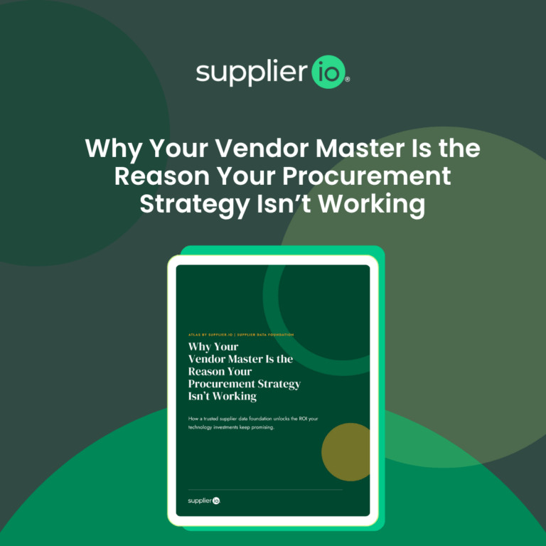 'Why Your Vendor Master Is the Reason Your Procurement Strategy Isn't Working,' featuring the ebook cover with the subtitle: How a trusted supplier data foundation unlocks the ROI your technology investments keep promising